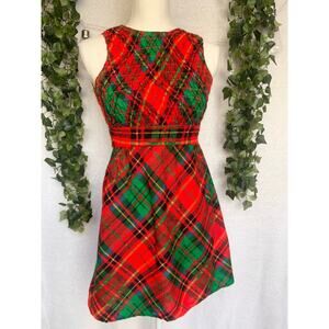Vintage 1950's A Sue Brett Juniors Red & Green Plaid Mini Aline Dress